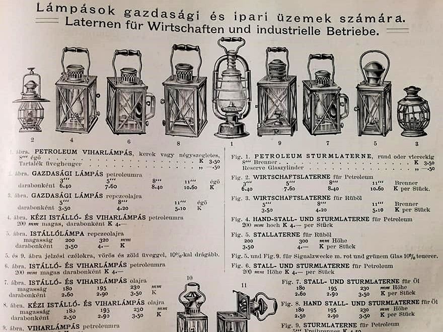 Fenjeri iz asortimana veletrgovačke kuće Wohanka & Tarsa iz Budimpešte za vrijeme Austro-Ugarske Monarhije
